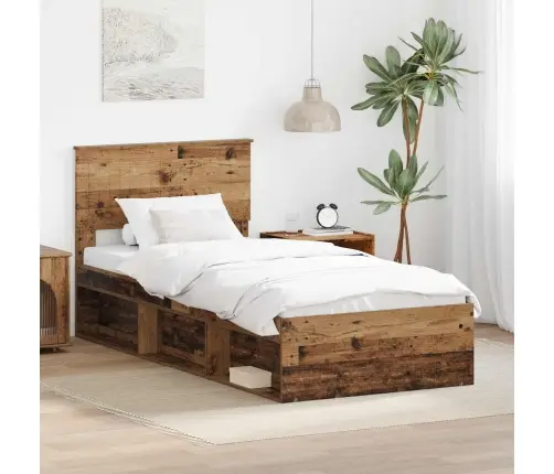 Voodi Raam Peaga Vana Puit 90 X 200 Cm Tahke Mänd