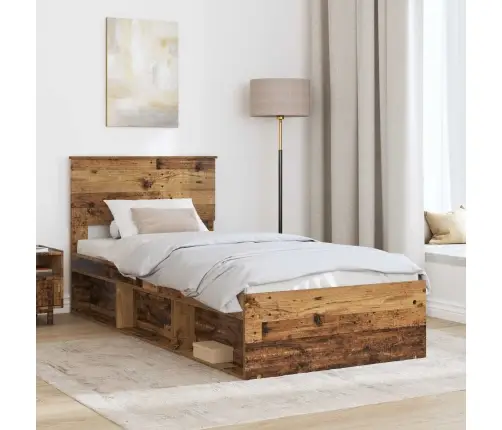 Voodi Raam Peaga Vana Puit 90 X 200 Cm Tahke Mänd