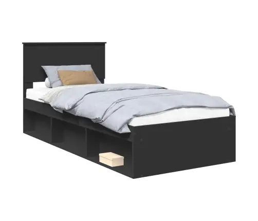 Gultas Rāmis Melna 90 X 190 Cm Ciets Priedes Koks Vidaxl