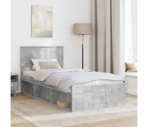 Gultas Rāmis Betona Pelēks 90 X 190 Cm Ciets Priedes Koks Vidaxl