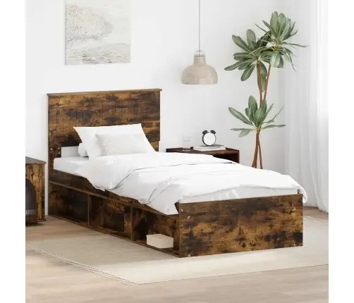 Voodi Raam Peaga Suitsetatud Tamm 90 X 190 Cm Tahke Mänd