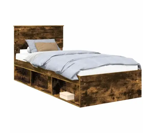 Gultas Rāmis Dūmaka Ozols 90 X 190 Cm Ciets Priedes Koks Vidaxl