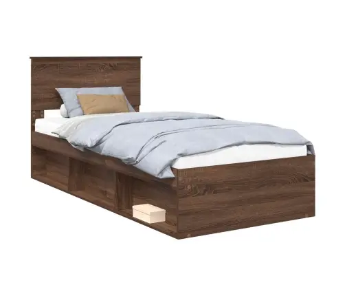 Gultas Rāmis Brūns Ozols 90 X 190 Cm Ciets Priedes Koks Vidaxl