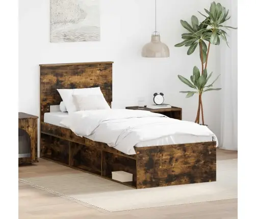 Gultas Rāmis Dūmaka Ozols 75 X 190 Cm Ciets Priedes Koks Vidaxl