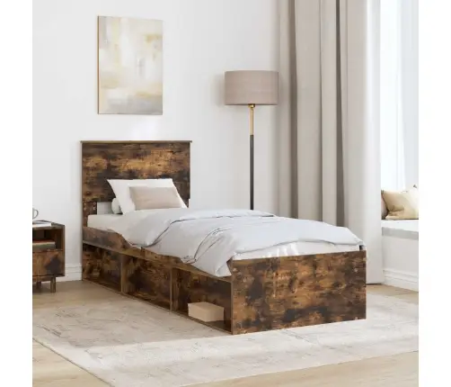 Gultas Rāmis Dūmaka Ozols 75 X 190 Cm Ciets Priedes Koks Vidaxl