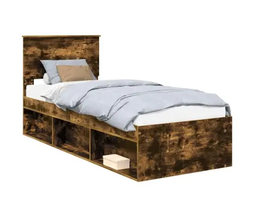 Gultas Rāmis Dūmaka Ozols 75 X 190 Cm Ciets Priedes Koks Vidaxl