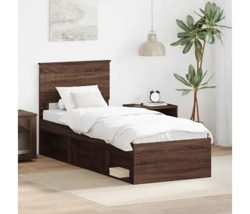 Gultas Rāmis Brūns Ozols 75 X 190 Cm Ciets Priedes Koks Vidaxl