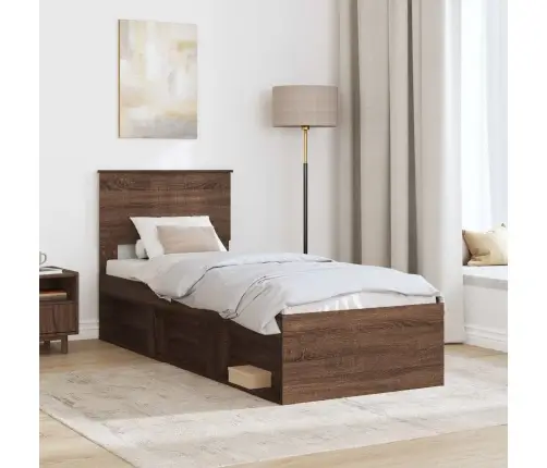 Gultas Rāmis Brūns Ozols 75 X 190 Cm Ciets Priedes Koks Vidaxl