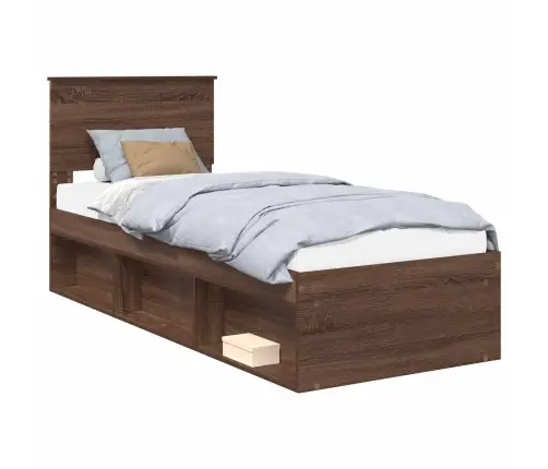 Gultas Rāmis Brūns Ozols 75 X 190 Cm Ciets Priedes Koks Vidaxl