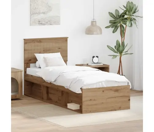 Gultas Rāmis Mākslīgā Ozola 75 X 190 Cm Ciets Priedes Koks Vidaxl