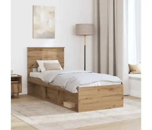 Gultas Rāmis Mākslīgā Ozola 75 X 190 Cm Ciets Priedes Koks Vidaxl