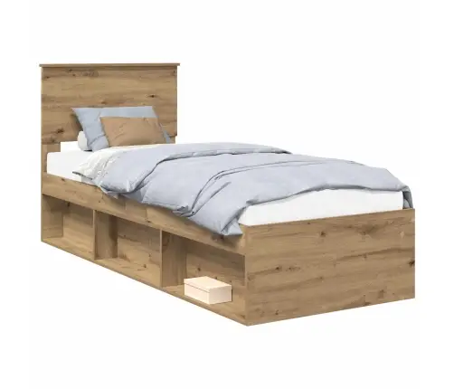 Gultas Rāmis Mākslīgā Ozola 75 X 190 Cm Ciets Priedes Koks Vidaxl