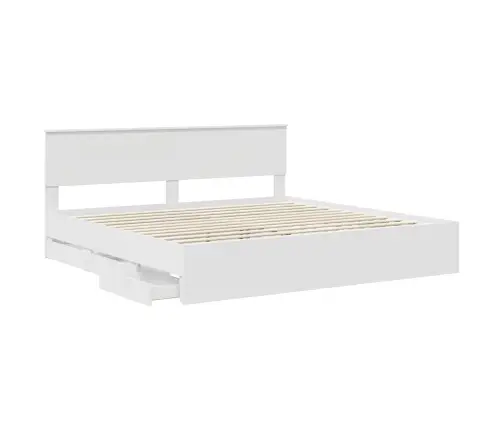 Gultas Rāmis Ar Atvilktni Balts 200 X 200 Cm Inženieru Koks Vidaxl