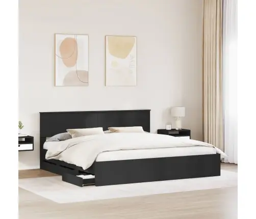 Gultas Rāmis Ar Atvilktni Melna 200 X 200 Cm Inženieru Koks Vidaxl