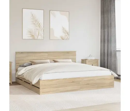 Gultas Rāmis Sonoma Ozols 200 X 200 Cm Inženieru Koks Vidaxl