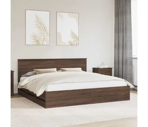 Gultas Rāmis Brūns Ozols 200 X 200 Cm Inženieru Koks Vidaxl