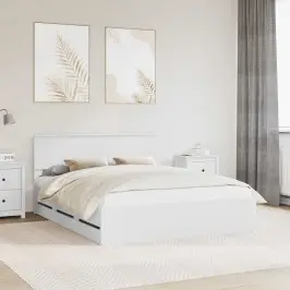 Lovos Rėmas Su Stalčių Balta 160 X 200 Cm Inžinerinė Mediena