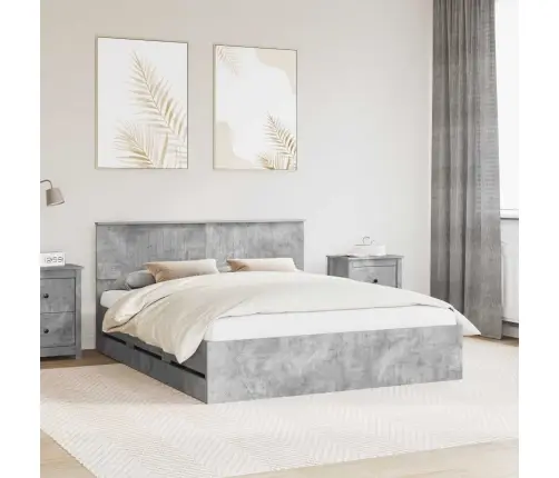 Gultas Rāmis Betona Pelēks 160 X 200 Cm Inženieru Koks Vidaxl