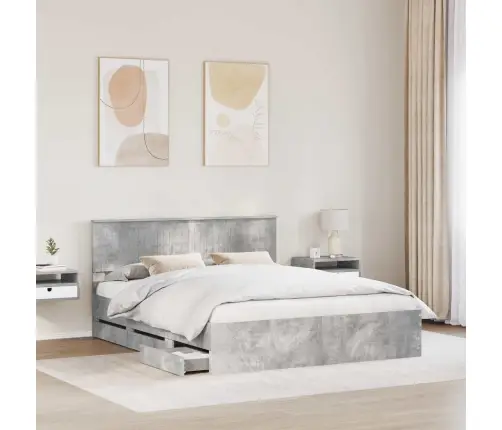 Gultas Rāmis Betona Pelēks 160 X 200 Cm Inženieru Koks Vidaxl