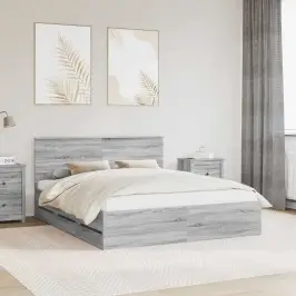 Gultas Rāmis Pelēks Sonoma 160 X 200 Cm Inženieru Koks Vidaxl