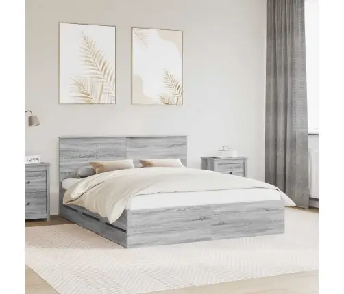 Gultas Rāmis Pelēks Sonoma 160 X 200 Cm Inženieru Koks Vidaxl