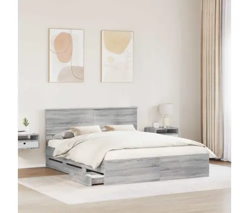 Gultas Rāmis Pelēks Sonoma 160 X 200 Cm Inženieru Koks Vidaxl