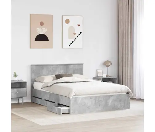 Gultas Rāmis Betona Pelēks 140 X 190 Cm Inženieru Koks Vidaxl