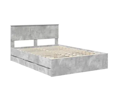 Gultas Rāmis Betona Pelēks 140 X 190 Cm Inženieru Koks Vidaxl