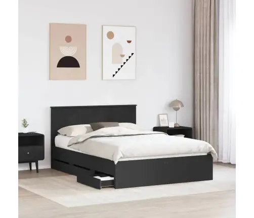 Gultas Rāmis Ar Atvilktni Melna 135 X 190 Cm Inženieru Koks Vidaxl