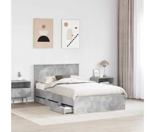 Gultas Rāmis Betona Pelēks 120 X 190 Cm Inženieru Koks Vidaxl