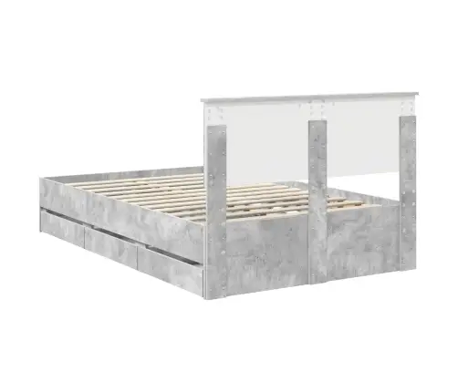 Gultas Rāmis Betona Pelēks 120 X 190 Cm Inženieru Koks Vidaxl