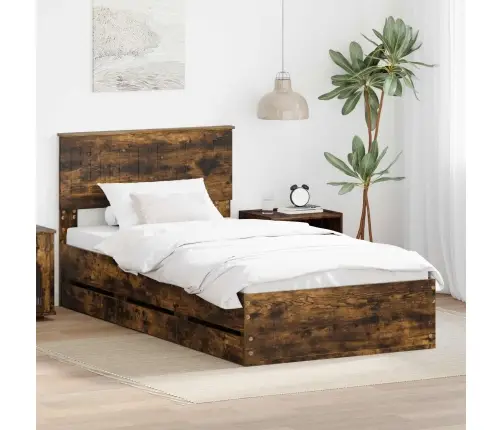 Gultas Rāmis Dūmaka Ozols 100 X 200 Cm Inženieru Koks Vidaxl