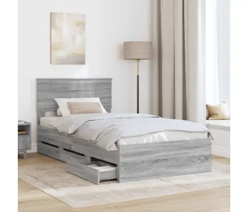 Gultas Rāmis Pelēks Sonoma 100 X 200 Cm Inženieru Koks Vidaxl