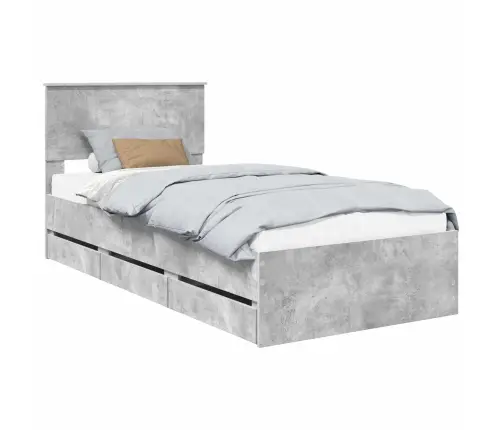 Gultas Rāmis Betona Pelēks 90 X 190 Cm Inženieru Koks Vidaxl