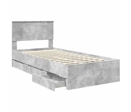 Gultas Rāmis Betona Pelēks 90 X 200 Cm Inženieru Koks Vidaxl