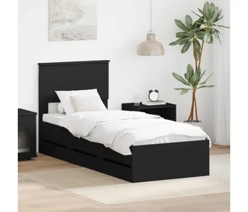 Gultas Rāmis Ar Atvilktni Melna 75 X 190 Cm Inženieru Koks Vidaxl