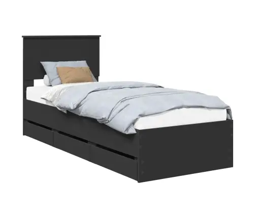 Gultas Rāmis Ar Atvilktni Melna 75 X 190 Cm Inženieru Koks Vidaxl