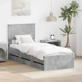 Gultas Rāmis Betona Pelēks 75 X 190 Cm Inženieru Koks Vidaxl