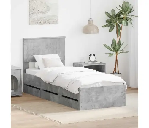 Gultas Rāmis Betona Pelēks 75 X 190 Cm Inženieru Koks Vidaxl