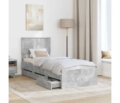 Gultas Rāmis Betona Pelēks 75 X 190 Cm Inženieru Koks Vidaxl