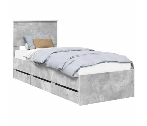 Gultas Rāmis Betona Pelēks 75 X 190 Cm Inženieru Koks Vidaxl