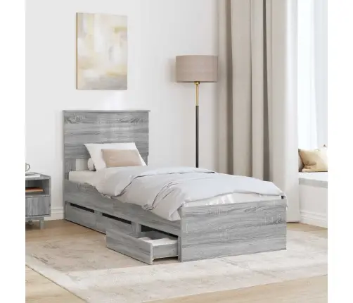 Gultas Rāmis Pelēks Sonoma 75 X 190 Cm Inženieru Koks Vidaxl