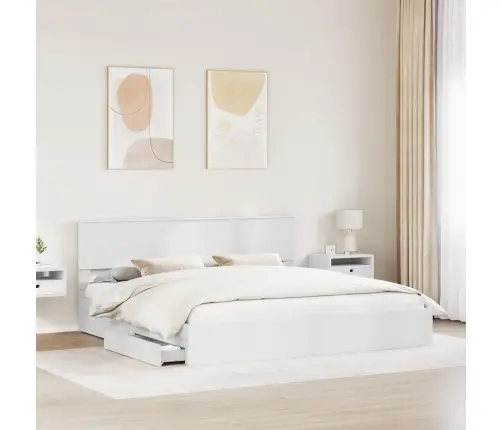 Gultas Rāmis Ar Atvilktni Balts 200 X 200 Cm Inženierijas Koks Vidaxl