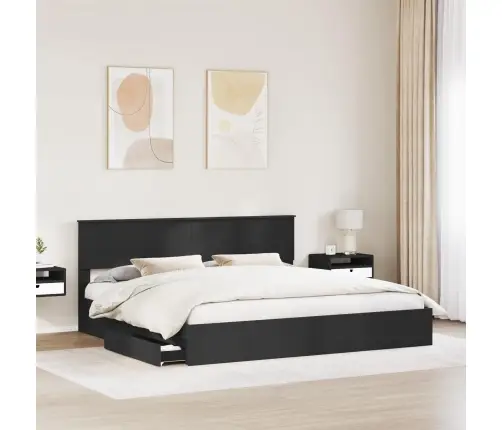 Gultas Rāmis Ar Atvilktni Melna 200 X 200 Cm Inženierijas Koks Vidaxl