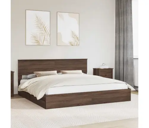 Gultas Rāmis Brūns Ozols 200 X 200 Cm Inženierijas Koks Vidaxl