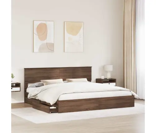 Gultas Rāmis Brūns Ozols 200 X 200 Cm Inženierijas Koks Vidaxl