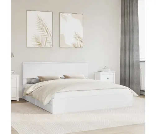 Laos Voodi Peaga Sahtliga Valge 180 X 200 Cm Tehispuit