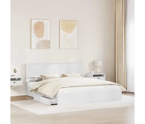 Laos Voodi Peaga Sahtliga Valge 180 X 200 Cm Tehispuit