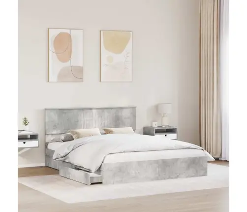 Gultas Rāmis Betona Pelēks 160 X 200 Cm Inženierijas Koks Vidaxl