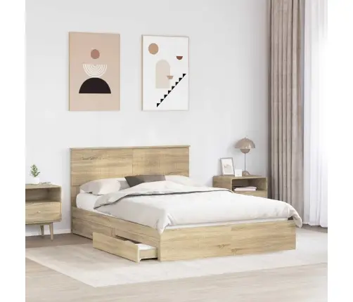 Glabāšanas Gulta Sonoma Ozols 140 X 190 Cm Inženierijas Koks Vidaxl